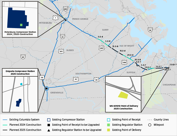 TC Energy Virginia Reliability Project Map: Construction traffic route. 